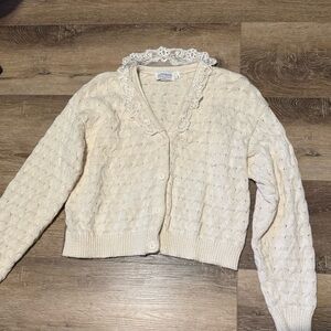Autograph American Apparel Cream Cardigan with Lace Detail VTG